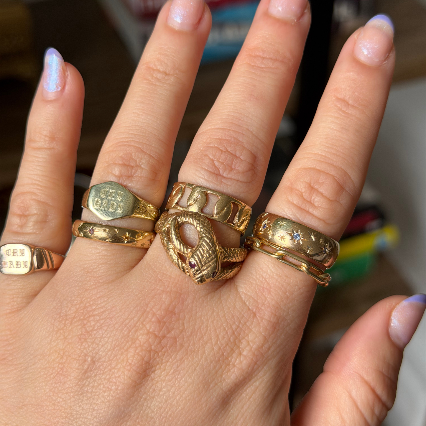 14k snake ring with ruby eyes