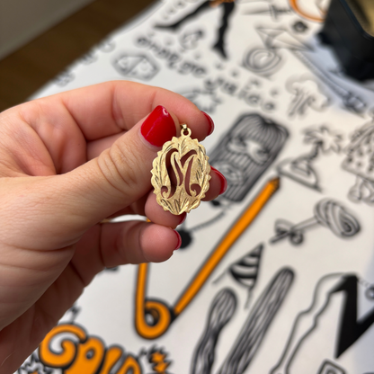 14k cut out letter M charm