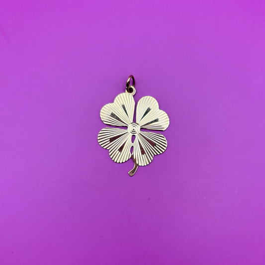 14k engine turned four leaf clover charm