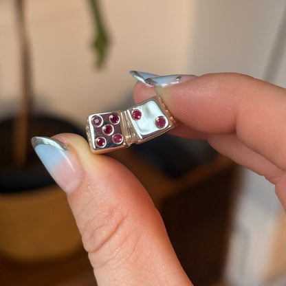 silver 7 dice ring with rubies