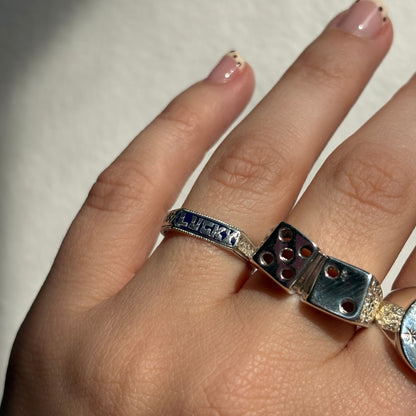 silver lucky enamel signet