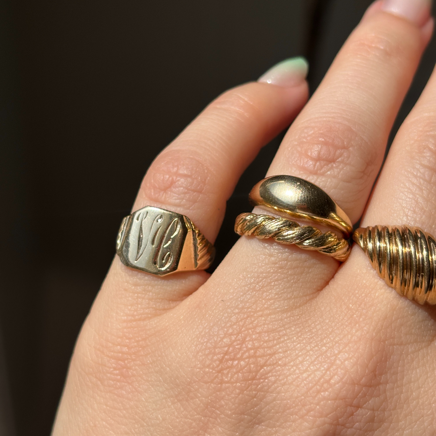 14k signet with script VC initials