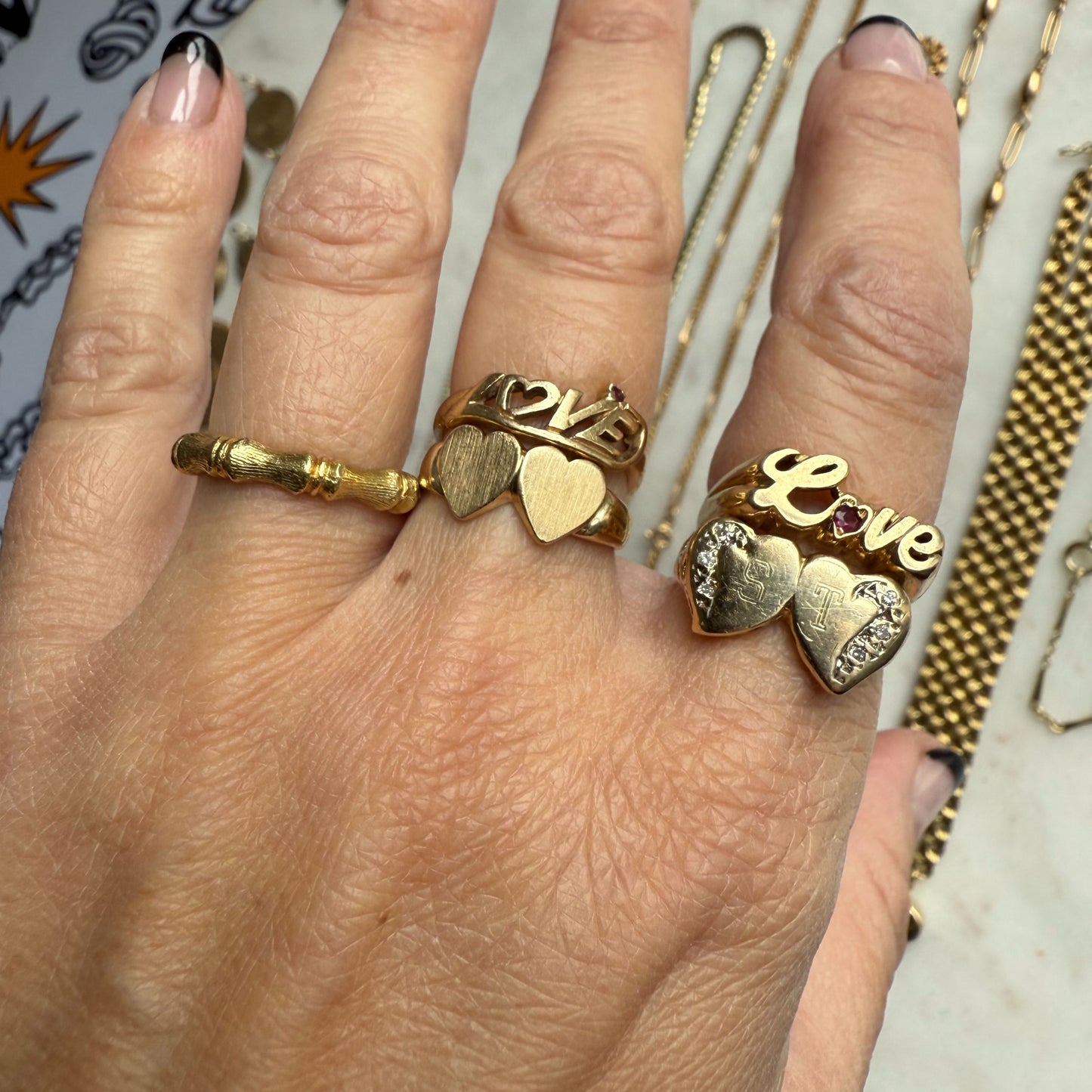 14k double heart with diamonds ST ring