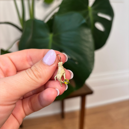 14k hand with green tourmaline charm