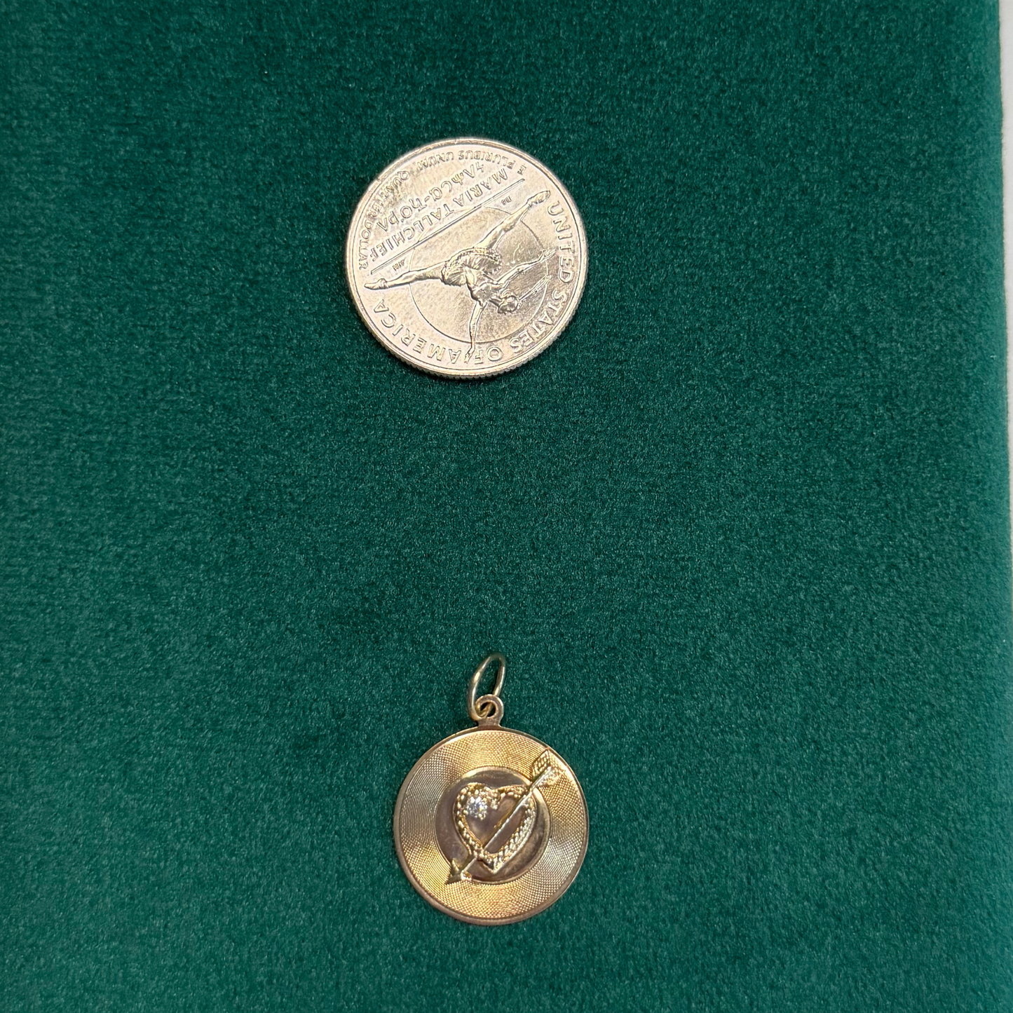 14k heart with arrow & diamond medallion charm