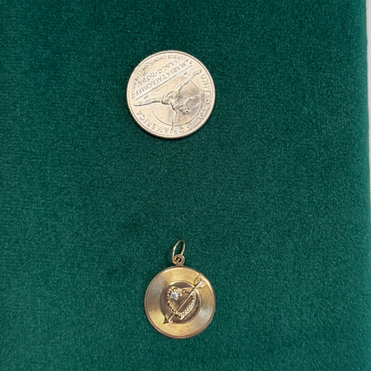 14k heart with arrow & diamond medallion charm