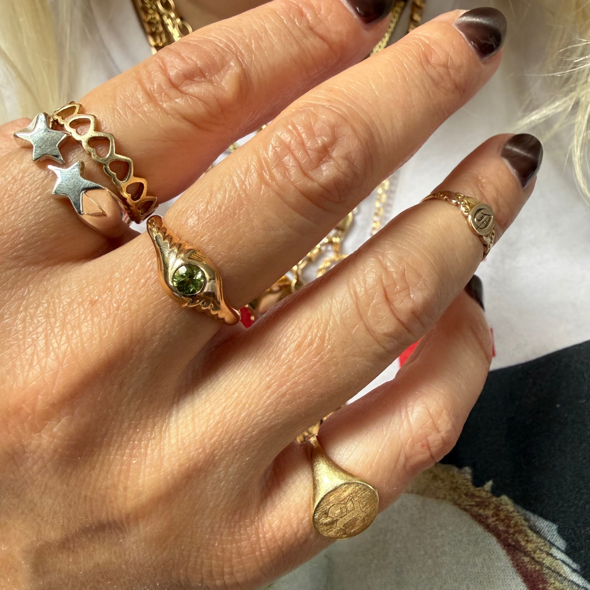 14k eye of the storm ring with peridot