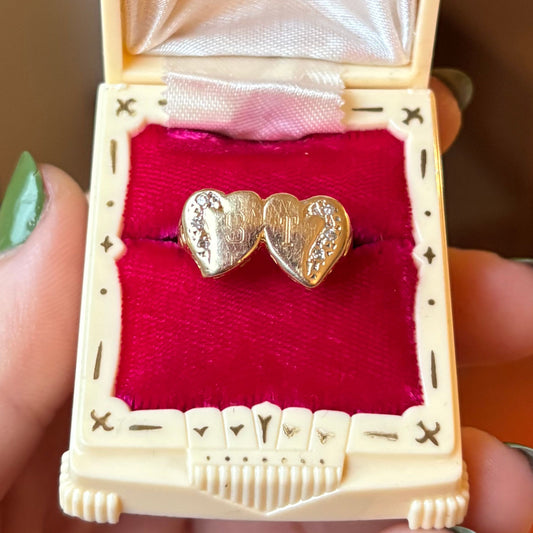 14k double heart with diamonds ST ring