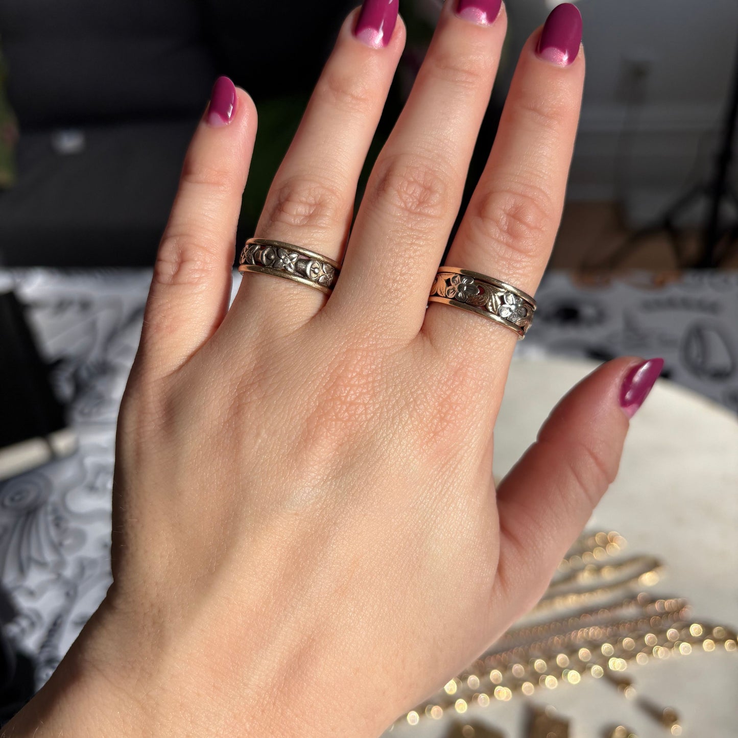 14k 40s two tone flowers & leaves band
