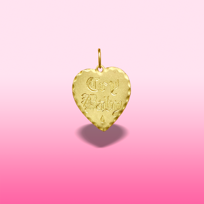 cry baby old english hand engraved heart pendant