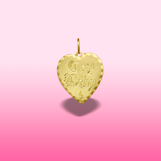cry baby old english hand engraved heart pendant