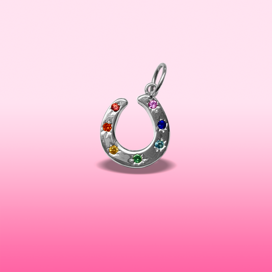 silver 7 rainbow sapphire stars horseshoe charm