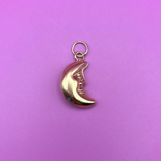 14k puffy moon double sided hollow charm