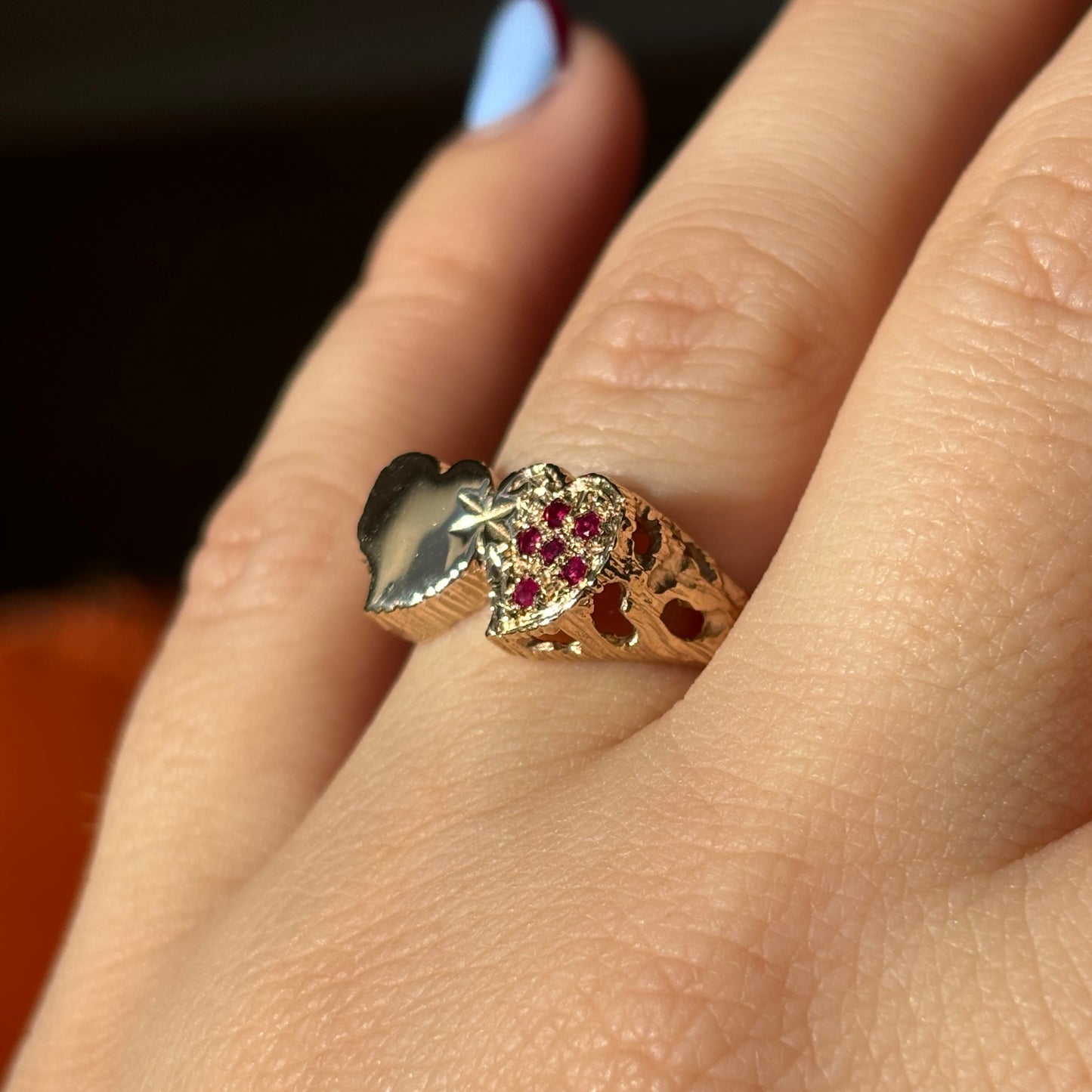 double witch's heart with rubies ring