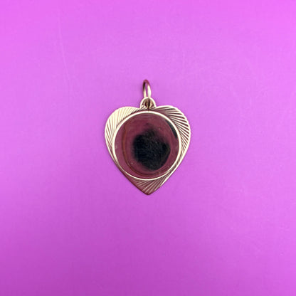 14k engine turned heart with circle pendant