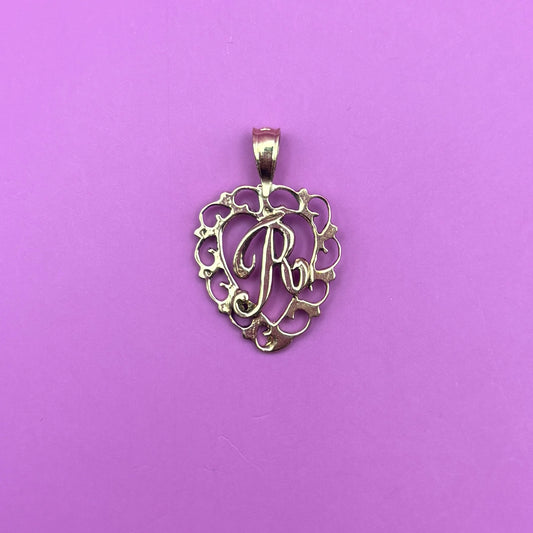 14k letter R in a heart charm