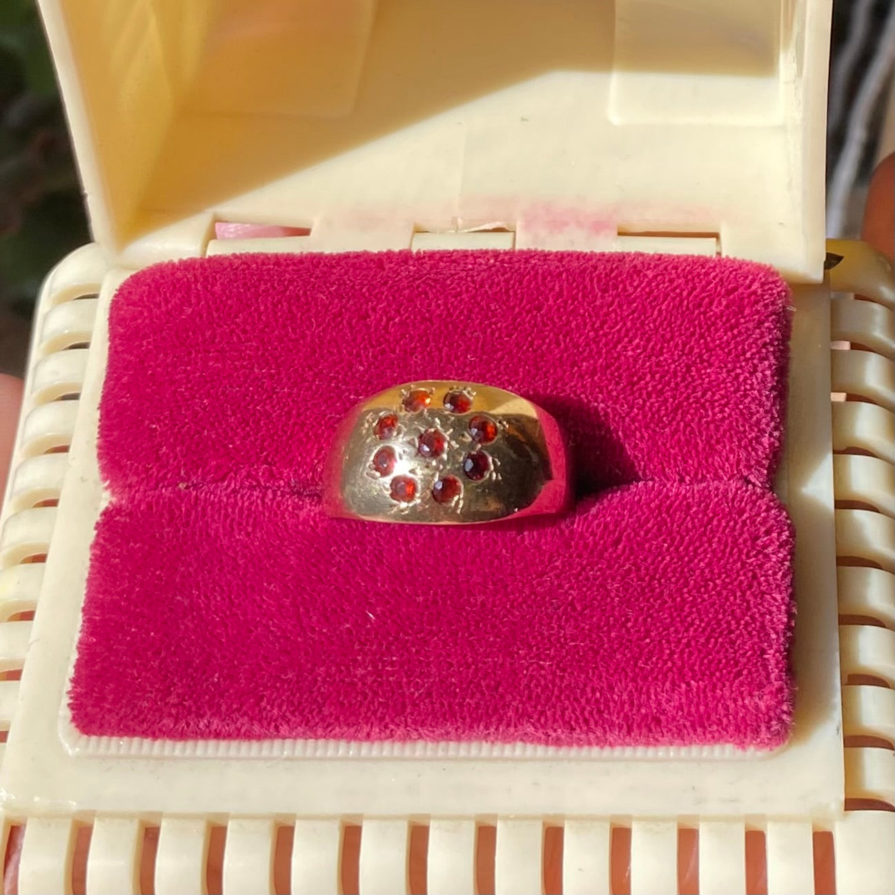 9K garnet flower dome ring