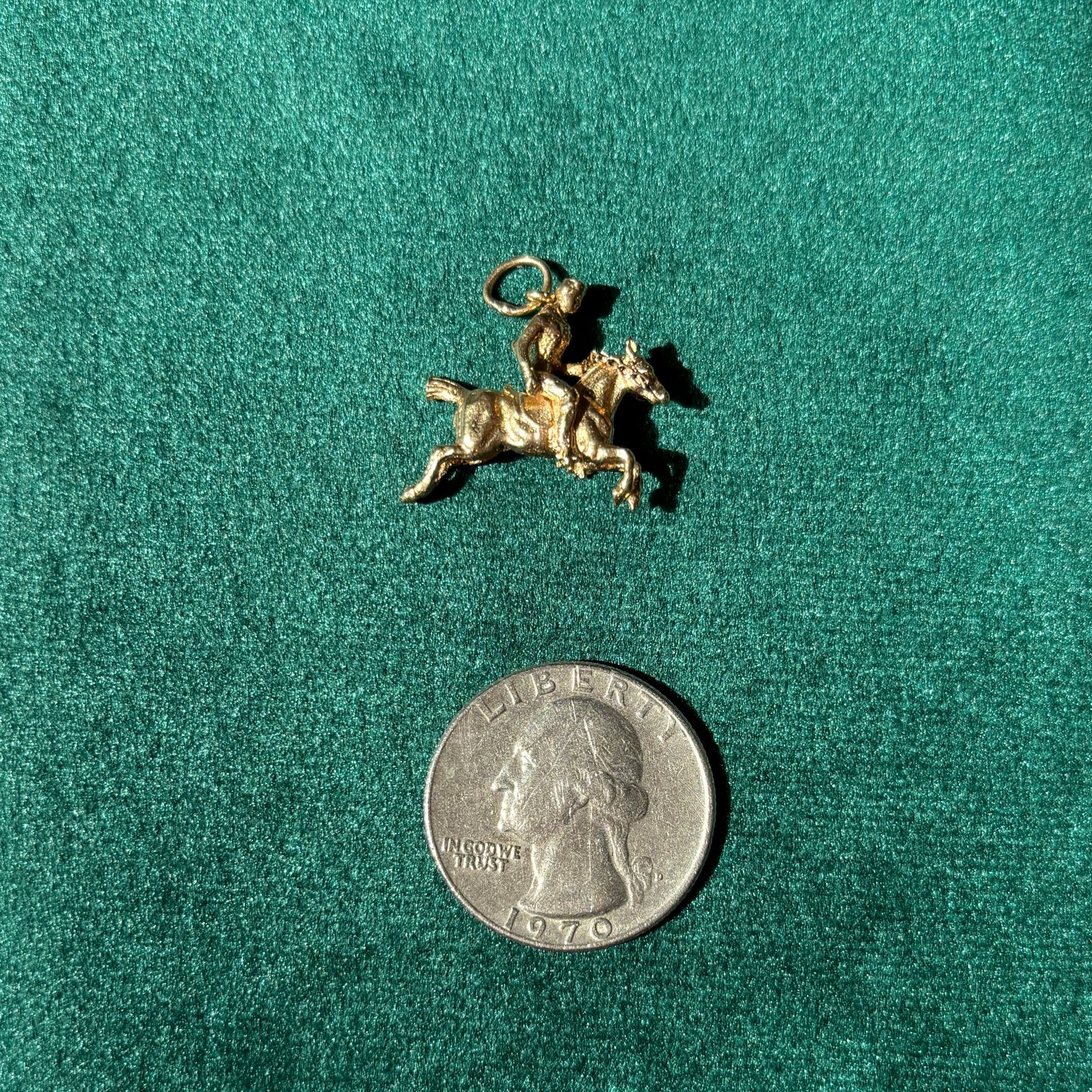 14k horse and rider moving charm