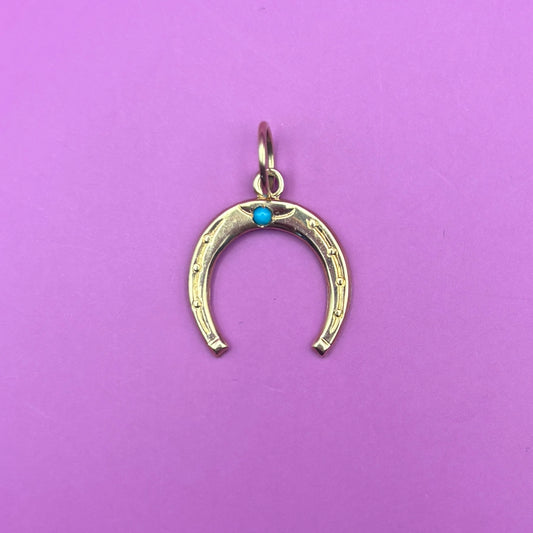 14k horseshoe with turquoise charm