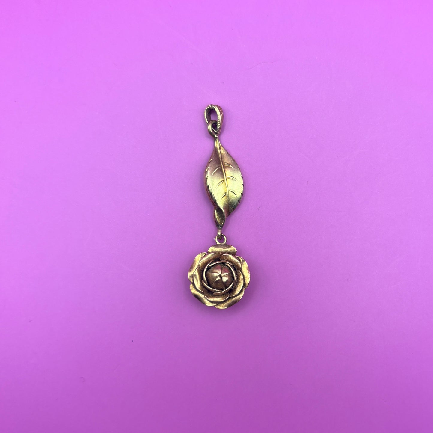 14k leaf & rose charm