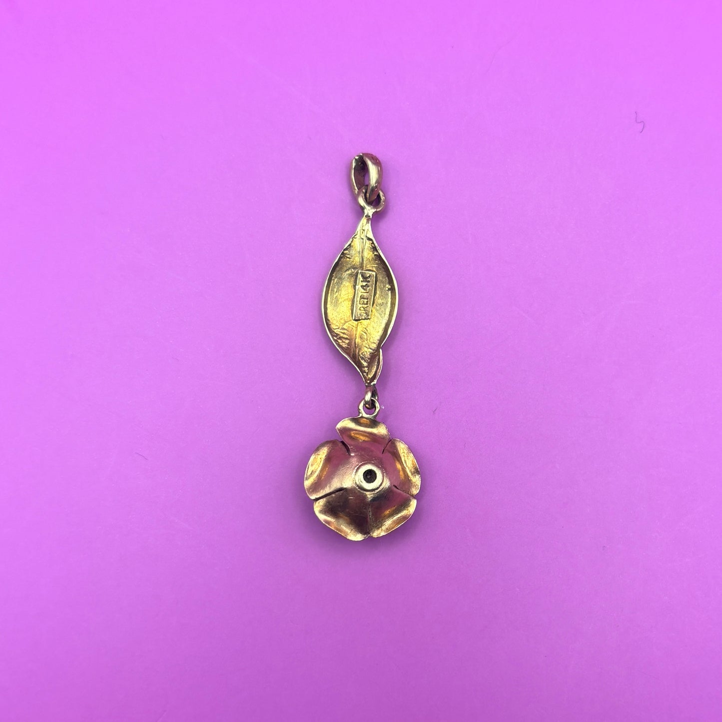 14k leaf & rose charm