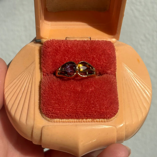 14k kissing double amethyst & citrine ring
