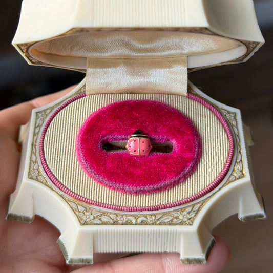 14k pink single lady bug stud earring