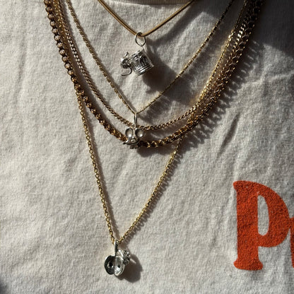 silver big apple with black diamond seeds charm