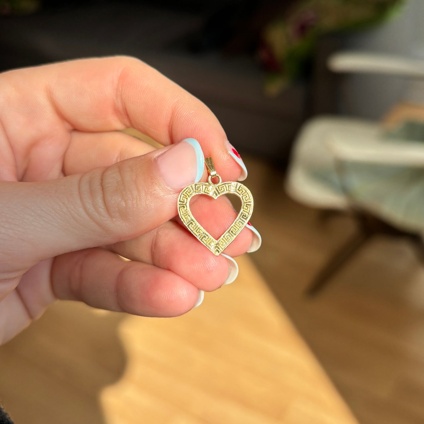 14k heart with greek key charm