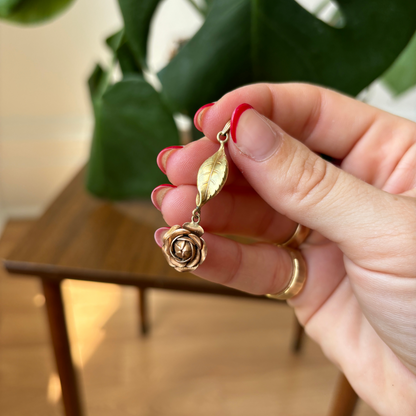 14k leaf & rose charm