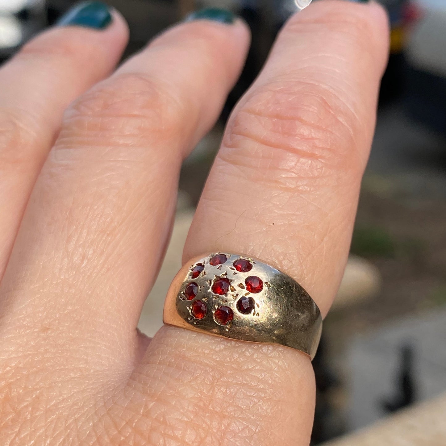 9K garnet flower dome ring