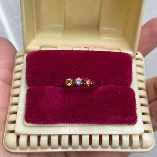 18k band with garnet, amethyst & citrine