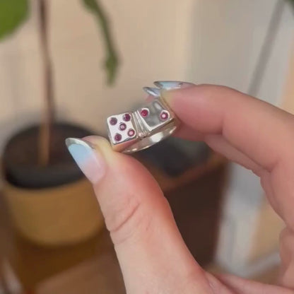 silver 7 dice ring with rubies