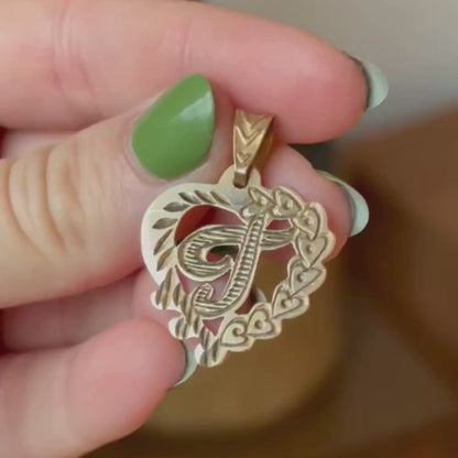 10k letter T heart charm