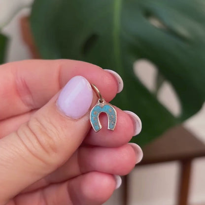 14k horseshoe with blue enamel charm