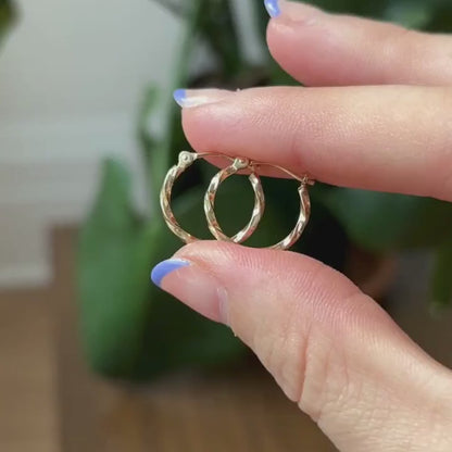 14k hollow twist hoops