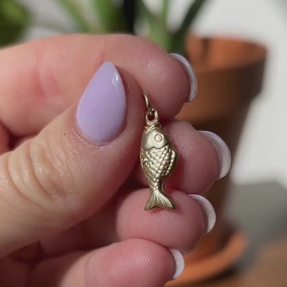 14k hollow double sided fish charm