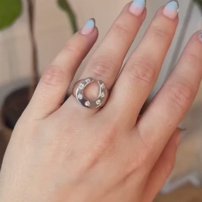 silver 7 stars horseshoe ring with diamonds