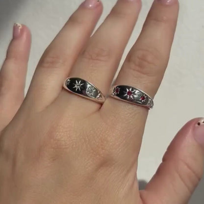 silver diamond star set dome ring