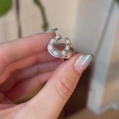 silver 7 stars horseshoe ring with diamonds