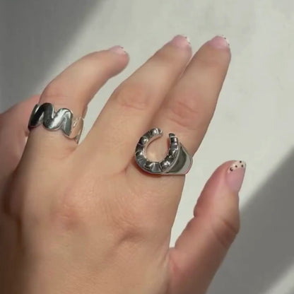 silver 7 notch horseshoe ring