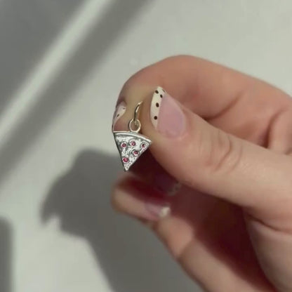 silver pizza with ruby pepperonis charm