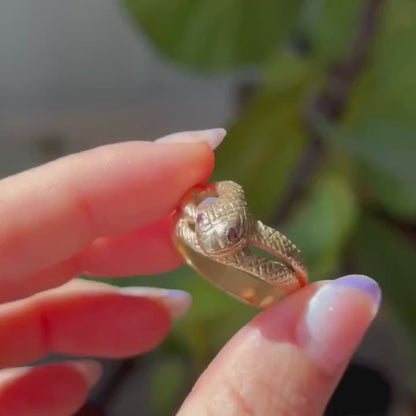 14k snake ring with ruby eyes