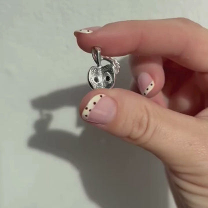 silver big apple with black diamond seeds charm