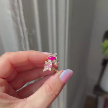 10k butterfly tu y yo ring with ruby cabochons