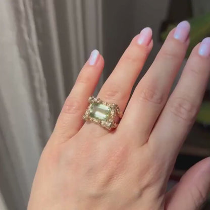 14k bamboo ring with green tourmaline and emeralds