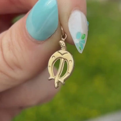 14k horseshoe & crop reversible puffy charm