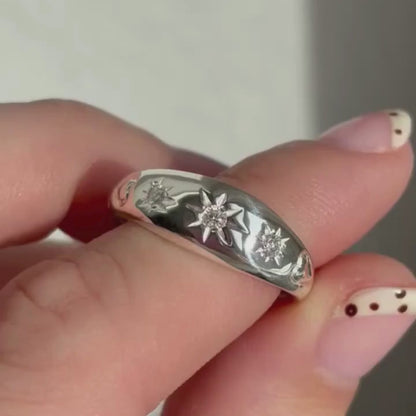 silver diamond star set dome ring