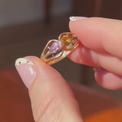 14k kissing double amethyst & citrine ring