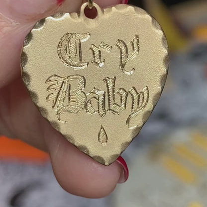 cry baby old english hand engraved heart pendant